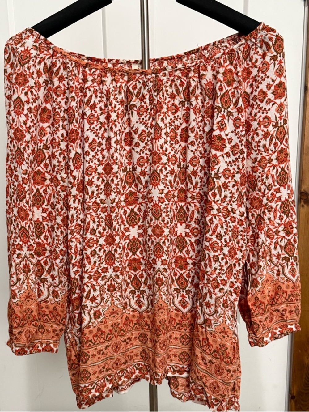 grand & greene Floral Orange and Cream Boho Top